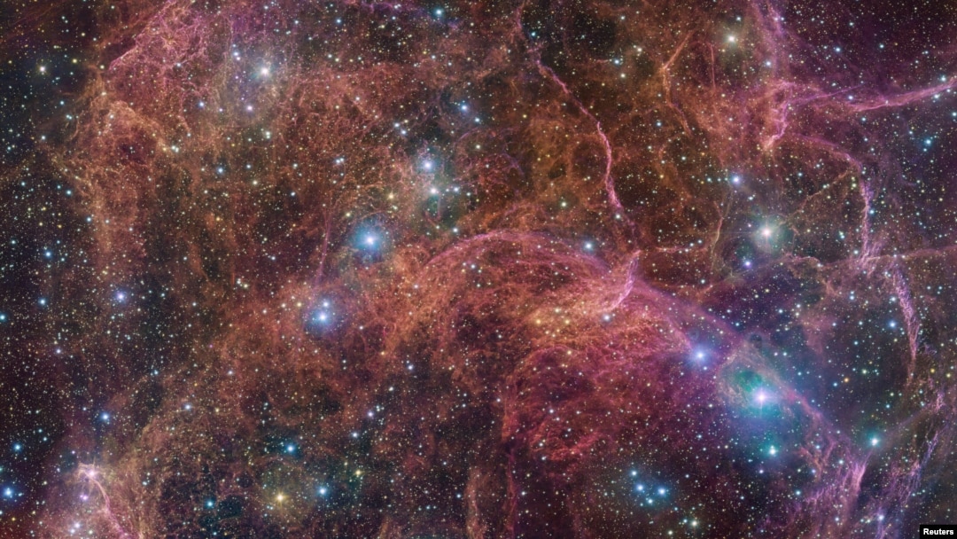 An undated image shows a view of the orange and pink clouds that make up what remains after the explosive death of a massive star - the Vela supernova remnant. (ESO/VPHAS+ team/Cambridge Astronomical Survey Unit/Handout via REUTERS )