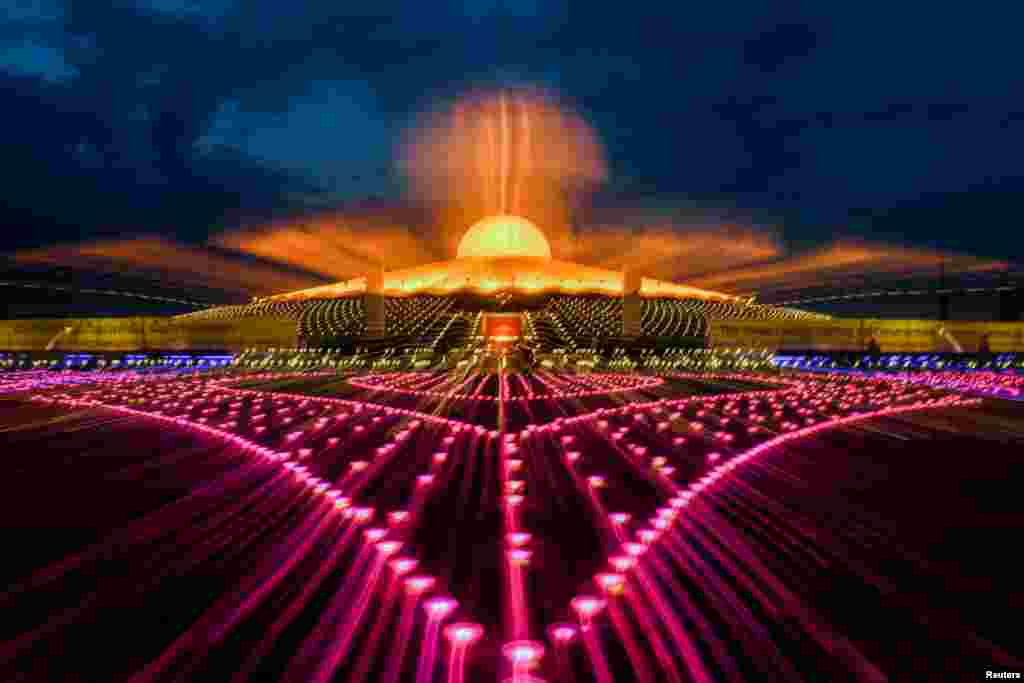 A view of Wat Phra Dhammakaya temple during a ceremony commemorating Vesak Day, an annual celebration of Buddha's birth, enlightenment and death, in Pathum Thani province outside Bangkok, Thailand, June 3, 2023.
