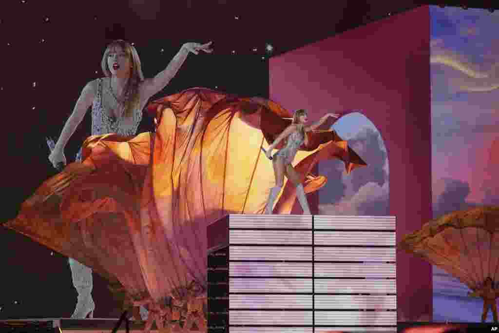 Taylor Swift performs as part of the "Eras Tour" at the Tokyo Dome, in Tokyo.