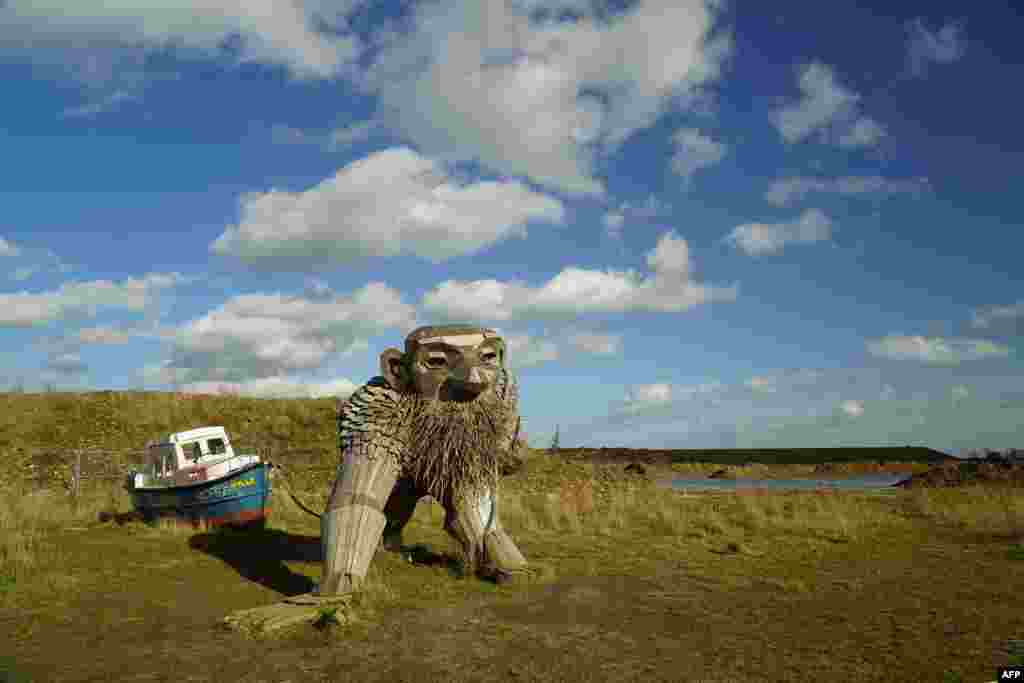 The "troll" statue "Kaptajn Nalle" by Danish recycling artist Thomas Dambo is pictured in Copenhagen, Denmark.
