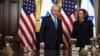 Wakil Presiden Kamala Harris (kanan), dan Perdana Menteri Israel Benjamin Netanyahu muncul sebelum pertemuan di Gedung Kantor Eksekutif Eisenhower di Washington, 25 Juli 2024.