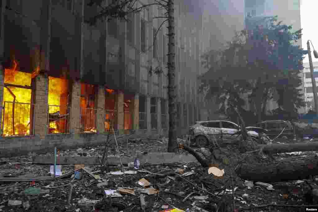 A view shows a printing house hit by a Russian missile strike in Kharkiv, Ukraine.
