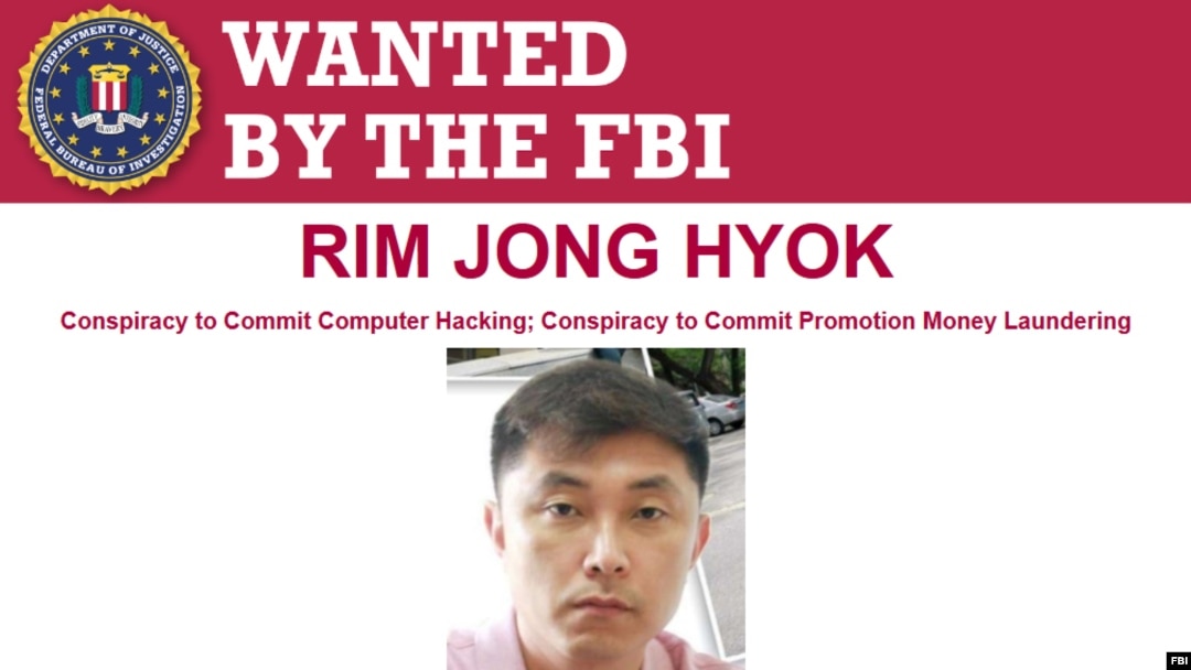Osumnjičeni severnokorejski haker Rim Jong Hjok na posteru FBI (fbi.gov)