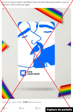 Captura de pantalla de desinformación en X, donde se viraliza el diseño de un boleto del metro que no es real.