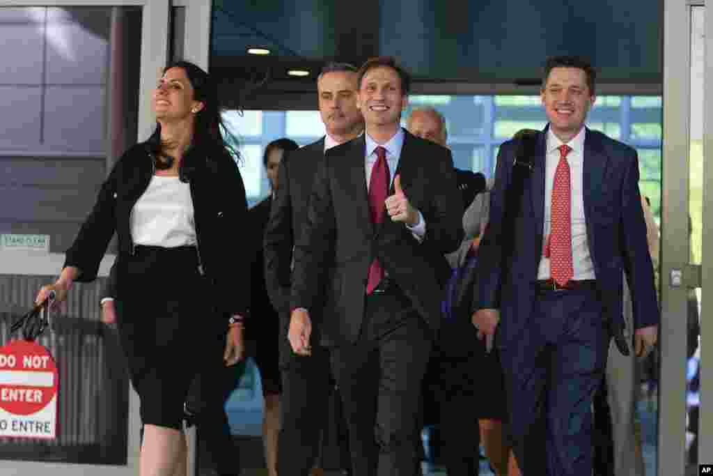 Attorney's representing Dominion Voting Systems leave the New Castle County Courthouse in Wilmington, Delaware after the defamation lawsuit by Dominion Voting Systems against Fox News was settled just as the jury trial was set to begin, April 18, 2023.