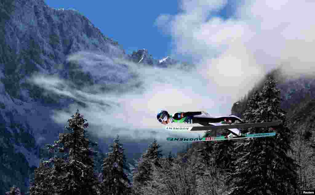 Austria's Daniel Tschofenig competes during the men's individual ski jumping of the FIS Ski Jumping World Cup in Planica, Slovenia.
