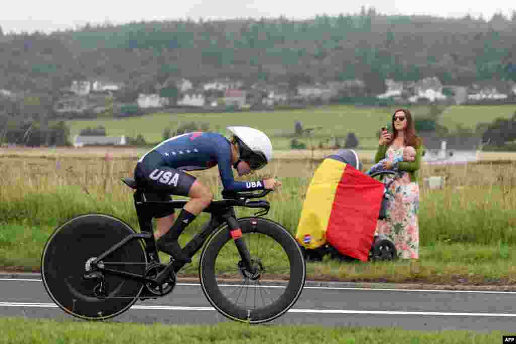 U.S. rider Ella Brenneman takes part in the women's Junior Individual Time Trial in Stirling during the UCI Cycling World Championships in Scotland.