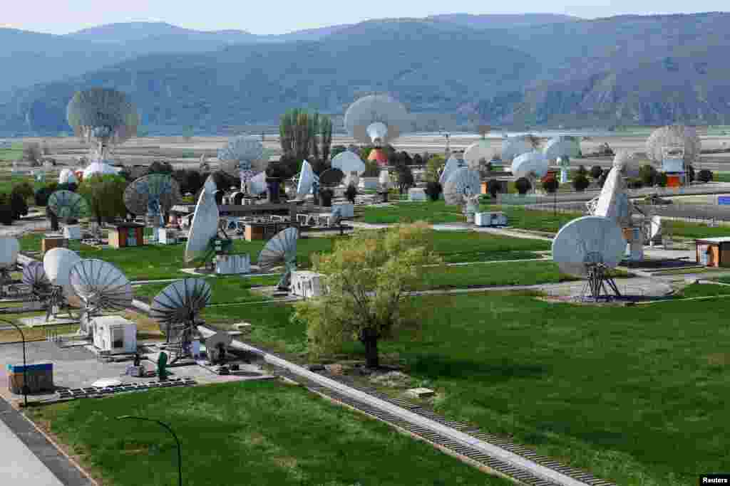 Antennas are pictured at Telespazio&#39;s Fucino space centre, in Ortucchio, close to the city of L&#39;Aquila, Italy.
