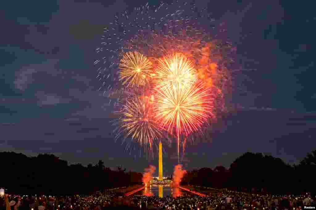 Fireworks explode over the National Mall during Fourth of July celebrations in Washington, July 4, 2023.