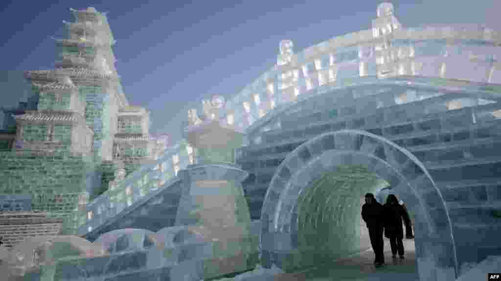 People visit the Harbin Ice and Snow World in Harbin, in China's northern Heilongjiang province.