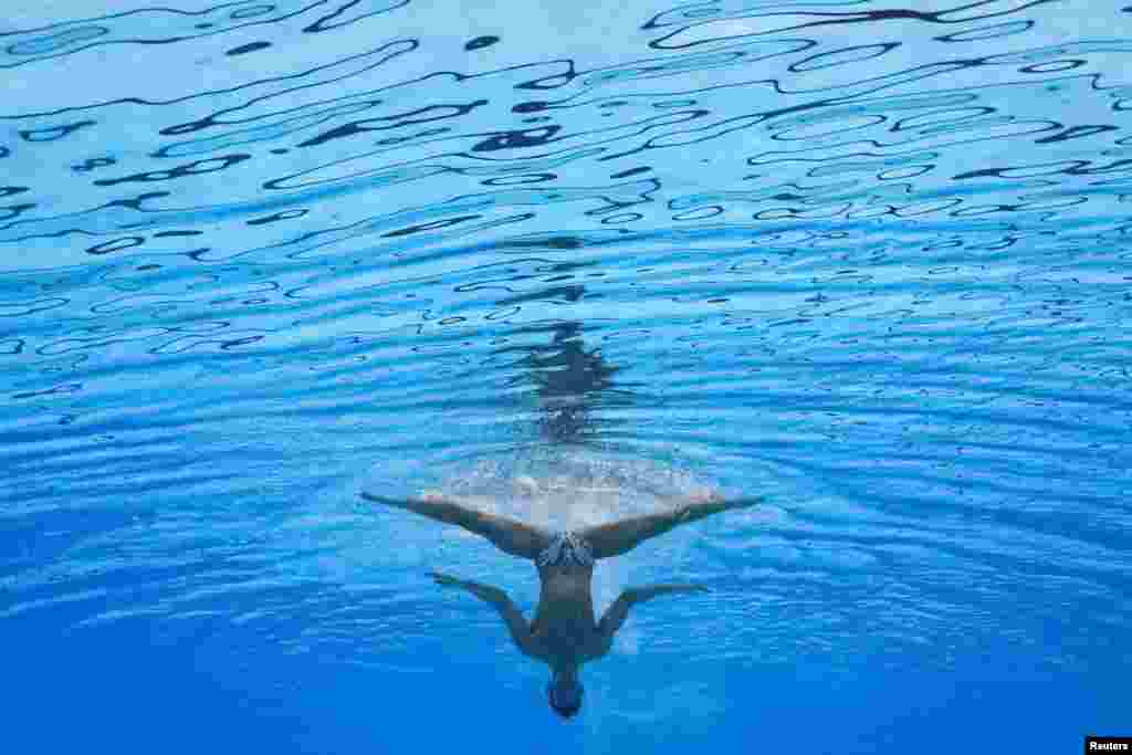 Spain's Fernando Diaz Del Rio Soto performs during the men's solo technical preliminary of artistic swimming, at the Fukuoka 2023 World Aquatics Championships, in Fukuoka, Japan.