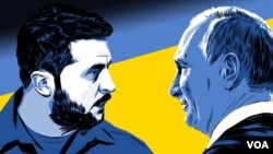 Picha iliyochorwa ya Rais wa Russia Vladimir Putin na Volodymyr Zelenskyy.