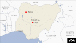 File - Map of Nigeria showing the location of Kanya, Lagos and Abuja.