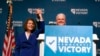 Sen. Catherine Cortez Masto, D-Nev., left, reacts alongside Nevada Gov. Steve Sisolak during an election night party hosted by the Nevada Democratic Party, Nov. 8, 2022, in Las Vegas. 