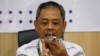Ketua Sub Panitia Penyelidikan Kecelakaan Angkutan Pesawat Udara, Nurcahyo Utomo menyampaikan sambutannya saat menyampaikan laporan akhir penyelidikan jatuhnya pesawat Sriwijaya Air Flight SJ 182 2021 di Jakarta, 10 November 2022. REUTERS/Ajeng Dinar Ulfiana