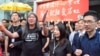 四名被取消資格香港泛民議員社民連的梁國雄(左二)、香港眾志的羅冠聰(右一)和獨立議員劉小麗(右二)及姚松炎(左一)資料照