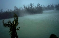 Strong winds from Hurricane Dorian blow the tops of trees and brush while whisking up water from the surface of a canal that leads to the sea, in Freeport, Grand Bahama, Bahamas, Sept. 2, 2019.