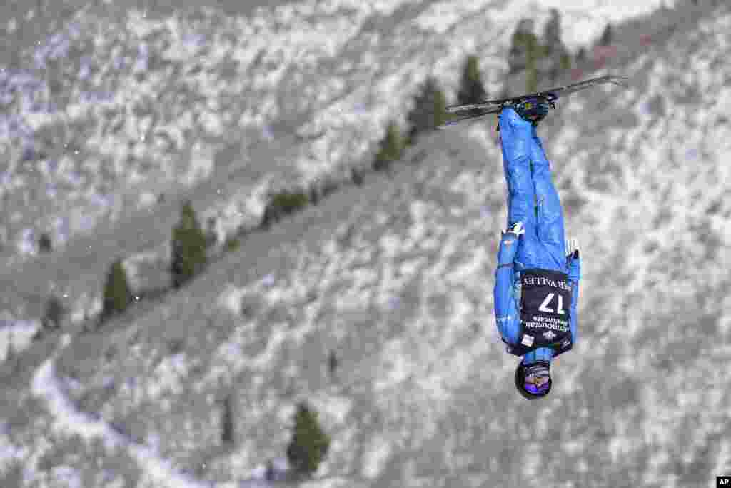 Ukraine's Oleksandr Okipniuk competes during qualifying in the World Cup men's freestyle aerials skiing event, Feb. 6, 2021, in Deer Valley, Utah.