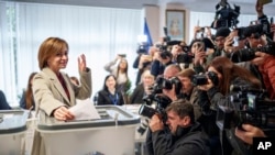 Президент Молдовы Майя Санду выступает на пресс-конференции. Кишинев, 20 октября 2024 г.