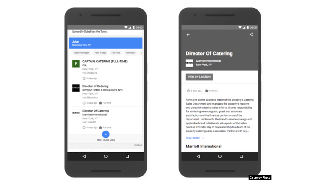 The new Google search tool lets users connect directly to job descriptions that interest them. (GOOGLE)