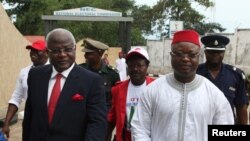 FILE - Sierra Leonean Vice President Samuel Sam-Sumana, shown in Freetown in October 2012, says he's feeling well but "decided to be put under quarantine because I do not want to take chances."