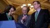 Senate Minority Leader Chuck Schumer of New York, center, joined by Sen. Dianne Feinstein, D-Calif., the ranking member of the Senate Judiciary Committee, and Sen. Mark Warner, D-Va., vice chair of the Intelligence Committee, calls for an investigation into President Donald Trump's administration over its relationship with Russia, during a news conference on Capitol Hill in Washington, Feb. 15, 2016. 
