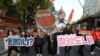 Protesters oppose the United States' demand to raise defense costs for stationing U.S. troops in South Korea, in Seoul, Nov. 16, 2019. The U.S. says longtime ally South Korea must pay a bigger share of the cost of having U.S. troops on its soil. 