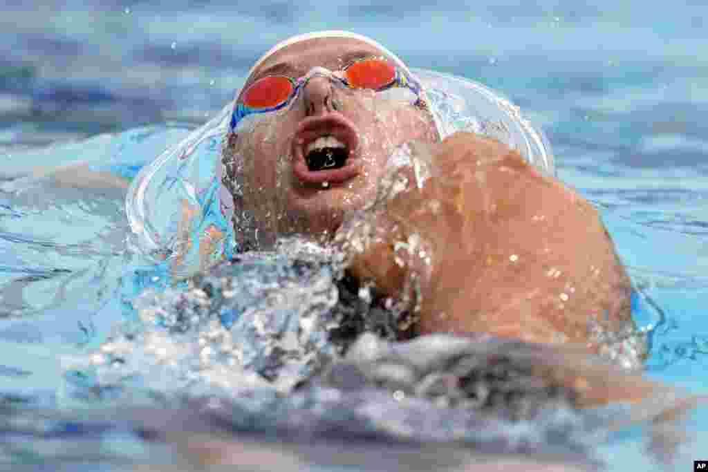 Kathleen Baker competes in the women's 200-meter IM final at the TYR Pro Swim Series swim meet, April 11, 2021, in Mission Viejo, California. Baker came in third.