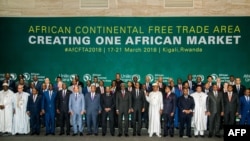 FILE - African heads of states and governments pose during African Union (AU) Summit for the agreement to establish the African Continental Free Trade Area in Kigali, Rwanda, on March 21, 2018. (Photo by STR/AFP)