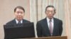 台湾国防部长高广圻(左)及外长林永乐在立法院接受质询（美国之音张永泰拍摄）