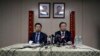 Ambassador of the Permanent Mission of the Democratic People's Republic of Korea to the United Nations Jang Il Hun, right, is joined by councilor Kwon Jong Gun as he speaks during a new conference, July 28, 2015, at the DPRK mission in New York. 