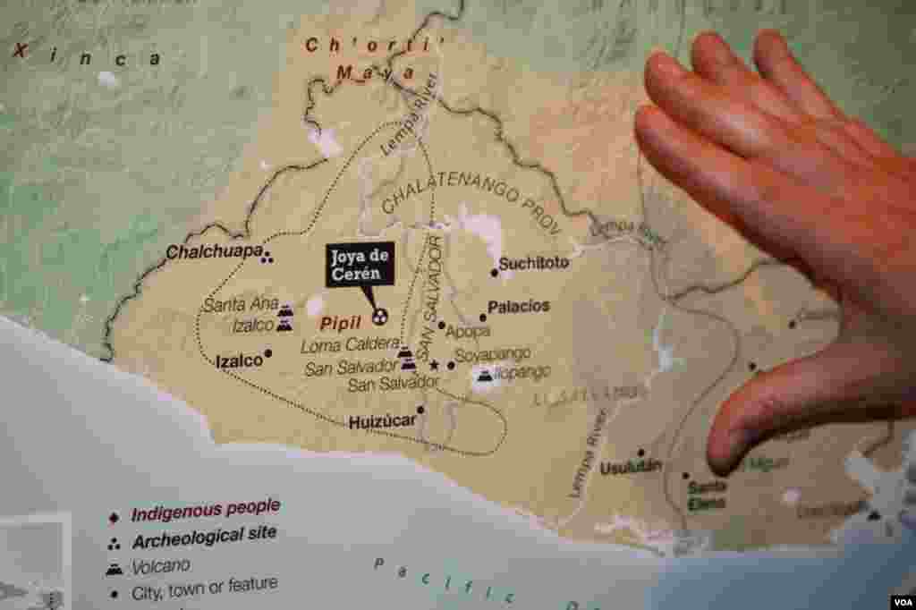 Mapa de los yacimientos arqueológicos y los sitios de poblaciones indígenas en Centroamérica.