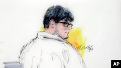 Dalam sketsa pengadilan ini, Enrique Marquez hadir di pengadilan federal di Riverside, California, Senin, 21 Desember 2015. 