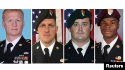 A combination photo of U.S. Army Special Forces Sergeant Jeremiah Johnson, left to right, U.S. Special Forces Sgt. Bryan Black, U.S. Special Forces Sgt. Dustin Wright and U.S. Special Forces Sgt. La David Johnson killed in Niger, West Africa, Oct. 4, 2017, in these handout photos released Oct. 18, 2017. 