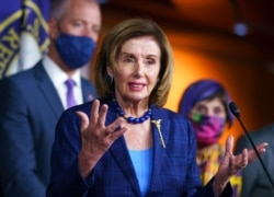FILE - Speaker of the House Nancy Pelosi, D-Calif., speak during a news conference at the Capitol in Washington, July 30, 2021.