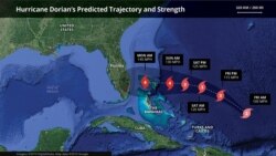 Hurricane Dorian's predicted trajectory and strength, through Monday, Sept. 2, 2019.