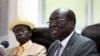 South Sudan's Foreign Minister Barnaba Marial Benjamin speaks during a press conference with Interior minister Aleu Ayienyi Aleu (L), in Juba, South Sudan, April 18, 2014. The Government of South Sudan strongly condemns the attack on innocent civilians in