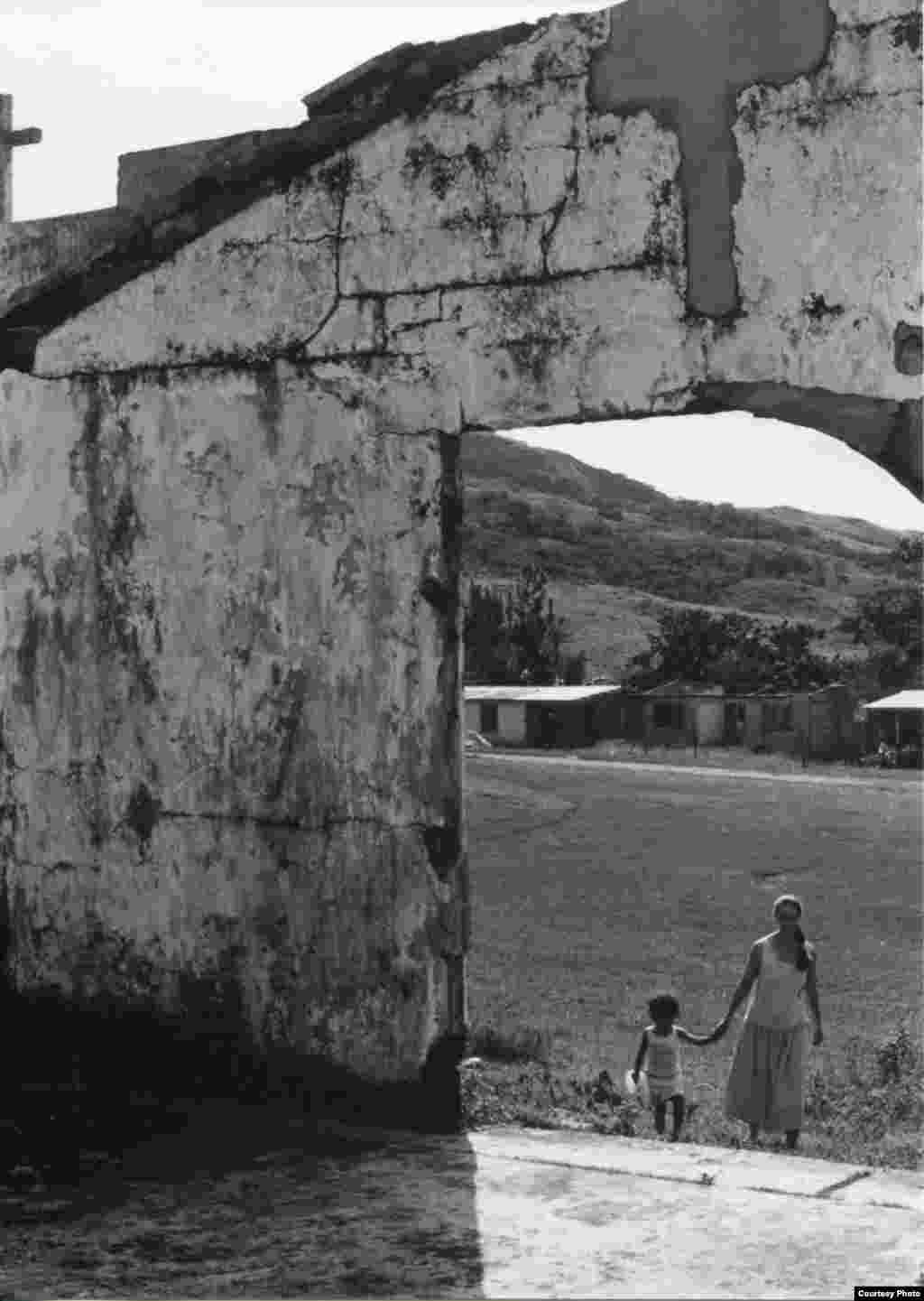 Lisa and Leisi stroll to the church ruins. Built by Americans, the church was a daily reminder of the important adage of ‘development’ work. (Submitted by Lisa Zimmer-Chu)