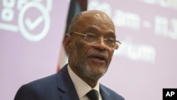 ARCHIVO - El primer ministro de Haití, Ariel Henry, durante una conferencia en la Universidad Internacional de Estados Unidos (USIU) en Nairobi, Kenia, el 1 de marzo de 2024. 