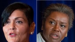 ARCHIVO - Esta combinación de fotos muestra de izquierda a derecha a la candidata demócrata a vicegobernadora, Hala Ayala, y a la candidata republicana a vicegobernadora, Winsome Sears, el 1 de septiembe de 2021 en McLean, Virginia, EE. UU.