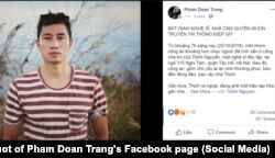 Ảnh nghệ sĩ tự do Thịnh Nguyễn trên trang Facebook của nhà hoạt động Phạm Đoan Trang
