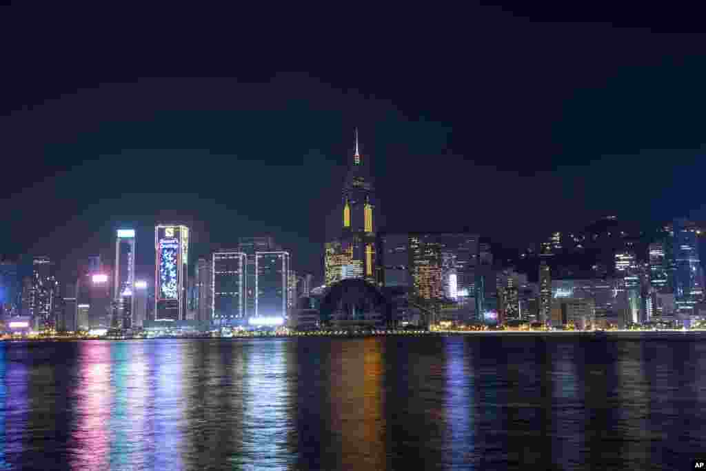 A general view of the Victoria Harbor on the 2021 New Year's Eve, in Hong Kong, Dec. 31, 2020.
