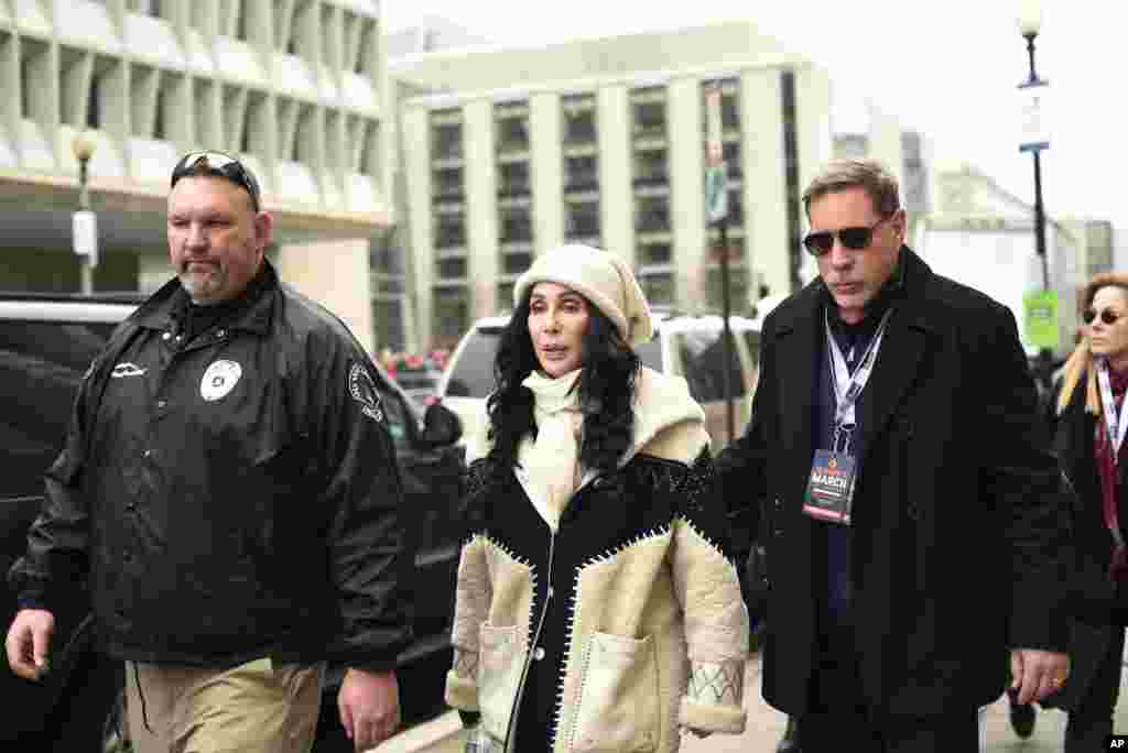 Cher arrives for the Women's March on Washington on Independence Ave. on Jan. 21, 2017 in Washington.