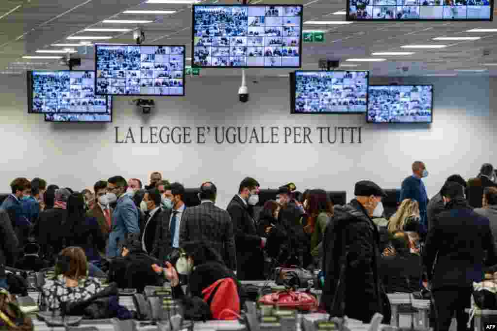 A general view shows a special courtroom prior to the opening of the 'Rinascita-Scott' maxi-trial in which more than 350 alleged members of Calabria's 'Ndrangheta mafia group and their associates go on trial in Lamezia Terme, Calabria, Italy.