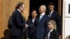 Chinese Vice Premier Liu He shakes hands with U.S. Trade Representative Robert Lighthizer, left, after a ministerial-level trade meeting at the Office of the United States Trade Representative, in Washington, Oct. 11, 2019. 