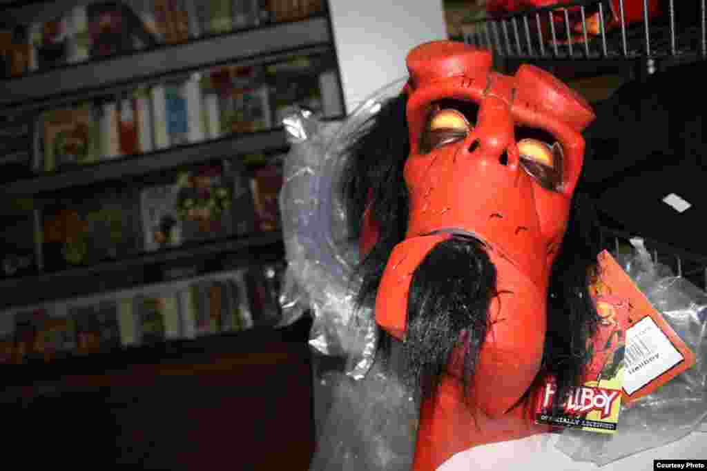 Brimson also sells a Hellboy mask and other paraphernalia tied to the comic heroes. Photo by Darren Taylor.