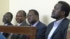 Left to right: former Security Minister Oyay Deng Ajak, former SPLM Secretary General Pagan Amum, former Deputy Defense Minister Majok D'Agot Atem, former envoy of Southern Sudan government to the US Ezekiel Lol Gatkuoth, in court.