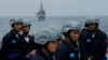 資料照片：台灣基隆號導彈驅逐艦和海軍艦艇在花蓮附近參加軍事演習。 （2019年5月22日）