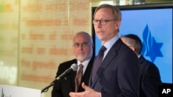 Brian Hook, a U.S. special representative on Iran, takes questions from the media at the Simon Wiesenthal Center in Los Angeles, Jan. 7, 2020. 