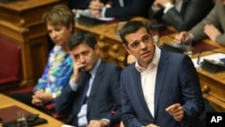Arhova - Premijer Grčke, Aleksis Cipras, govori tokom sednice parlamenta u Atini, 14. juna 2018.